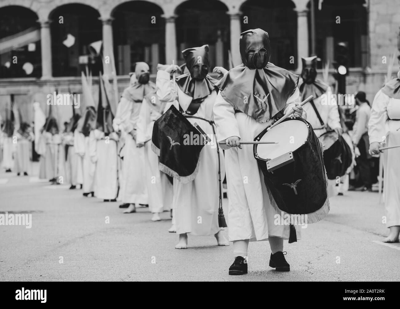 Drummers in a procession, Holy Week Stock Photo