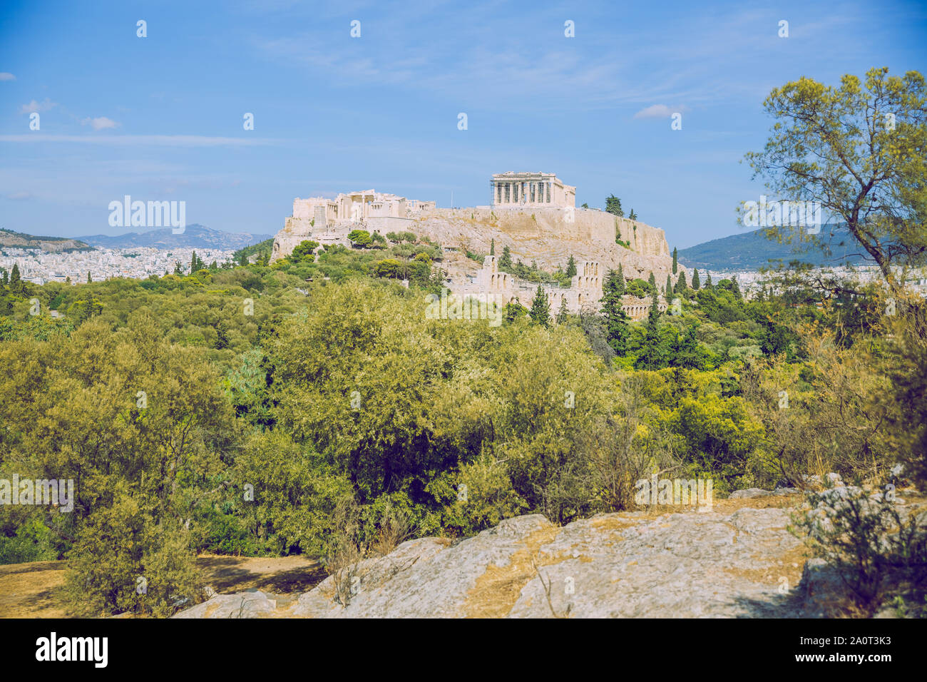City Athens, Greece Republic. Acropolis and mountain. Sep 11 2019. Travel photo. Stock Photo