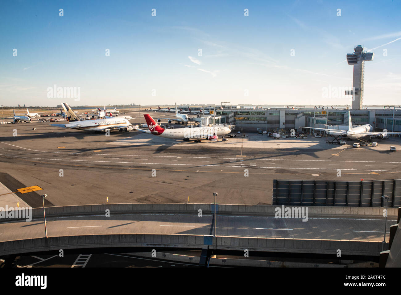 New York City September 20 2019 View Of The Runway To John F Kennedy International Airport In New York With Commercial Jets In View 2A0T47C 