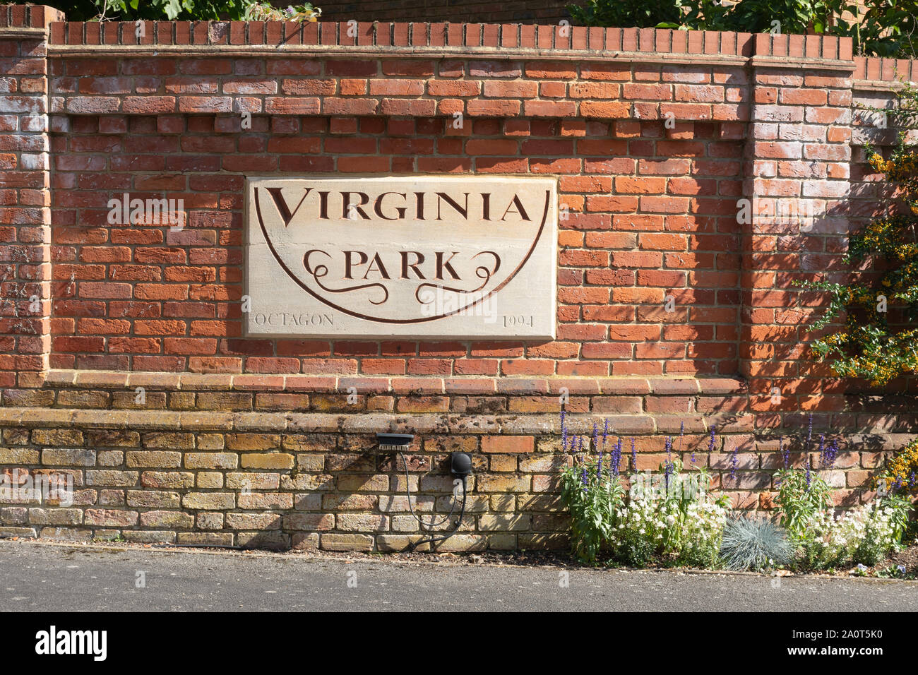 Entrance to Virginia Park, a gated residential community, in Virginia Water, Surrey, UK Stock Photo