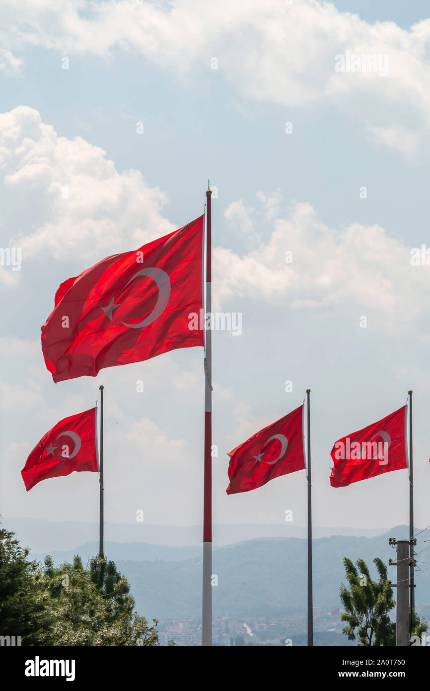 Turkish flags waving in Maltepe coast, April 30, 2019, Istanbul, Turkey Stock Photo