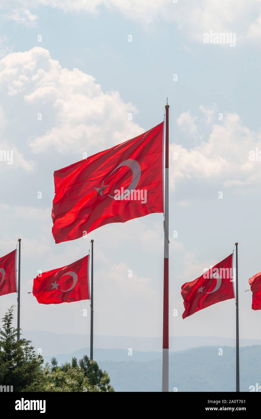 Turkish flags waving in Maltepe coast, April 30, 2019, Istanbul, Turkey Stock Photo