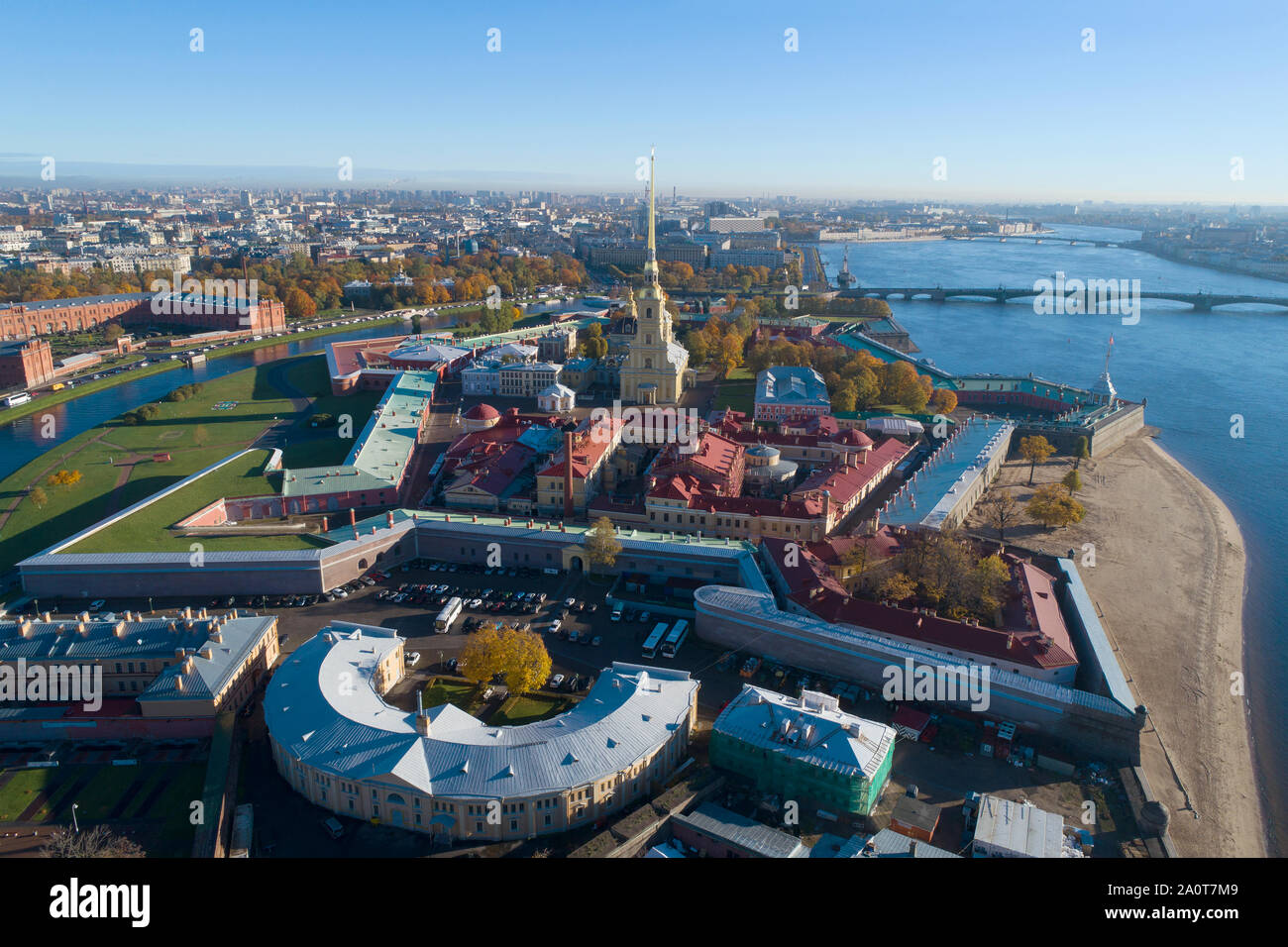 A view from the height of the Peter and Paul Fortress on a sunny October day. Saint-Petersburg, Russia Stock Photo
