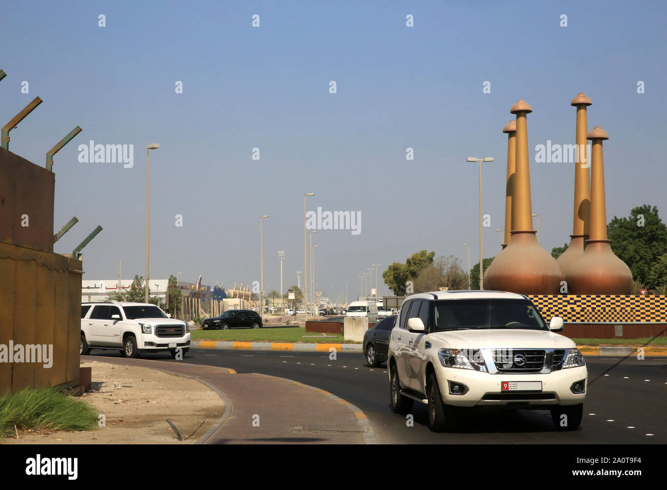 Rond-Point de Mina Zayed. Abou Dhabi. Emirats Arabes Unis. / The roundabout in Mina Zayed. Emirate of Abu Dhabi. Stock Photo