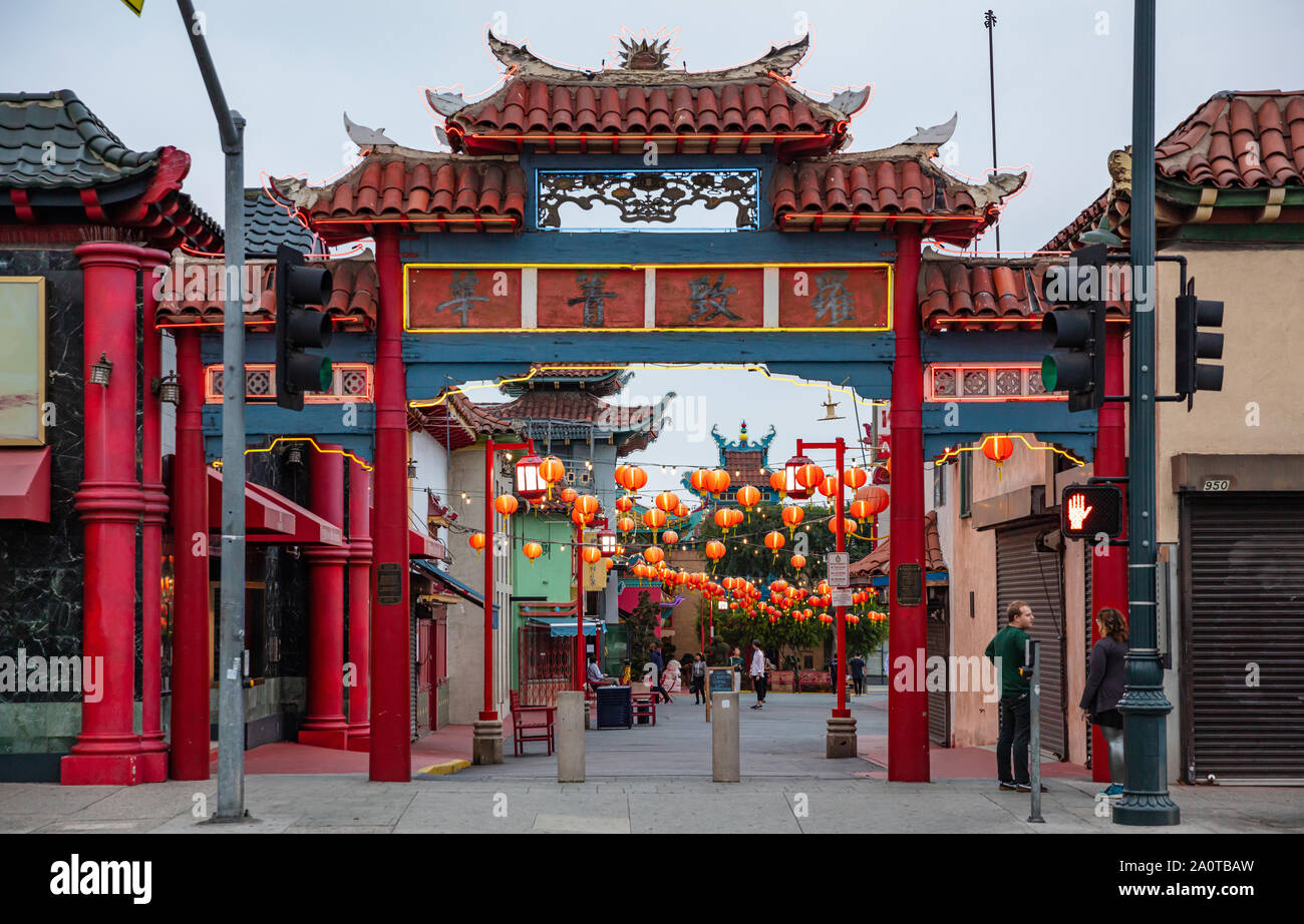 Los Angeles, California USA. June 1, 2019. LA Chinatown gate, chinese