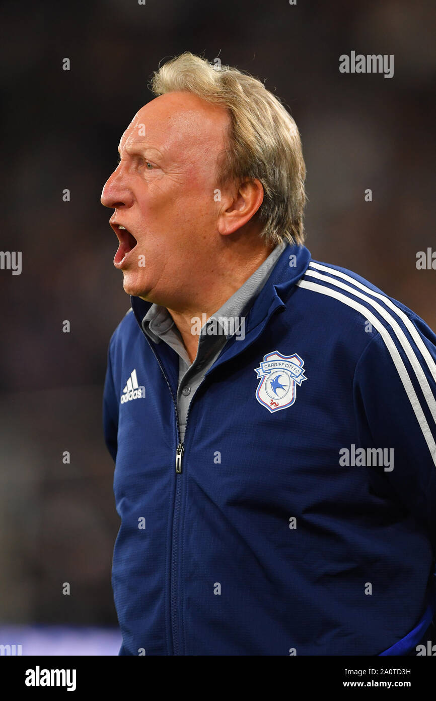 13th September 2019, Pride Park, Derby, England; Sky Bet Championship Football, Derby County vs Cardiff City ; Manager of Cardiff City, Neil Warnock  Credit: Jon Hobley/News Images   English Football League images are subject to DataCo Licence Stock Photo