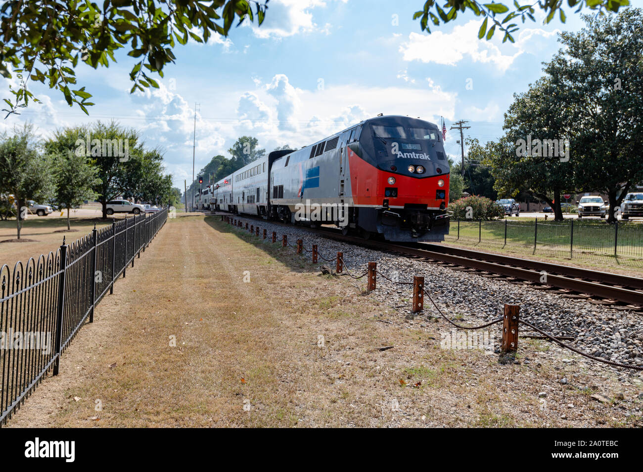 Magnolia Train Target Magnolia, MS - USA, September 17, 2019: Amtrak Train passing thru ...