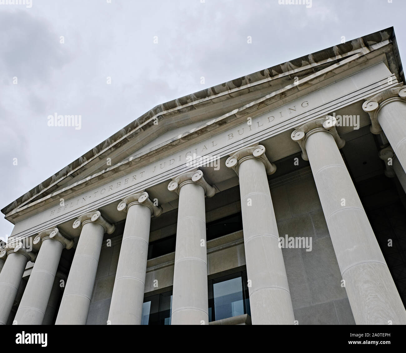 The Heflin-Torbert Judicial Center or Alabama Supreme Court building, front or facade, in Greek Revival architecture, in Montgomery Alabama USA. Stock Photo