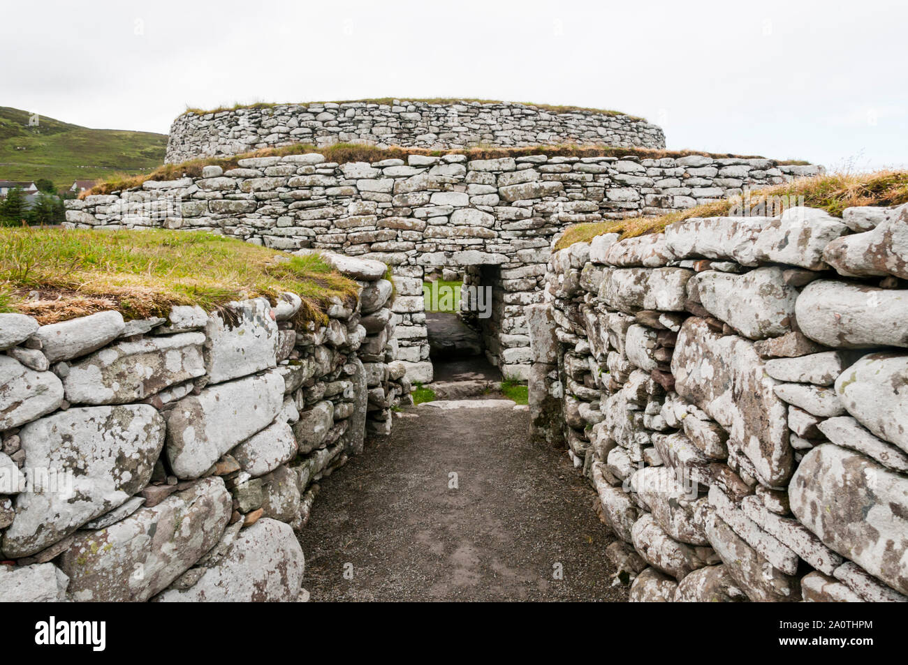The entrance to Clickimin Broch on south shore of Clickimin Loch, Lerwick, Shetland. Stock Photo
