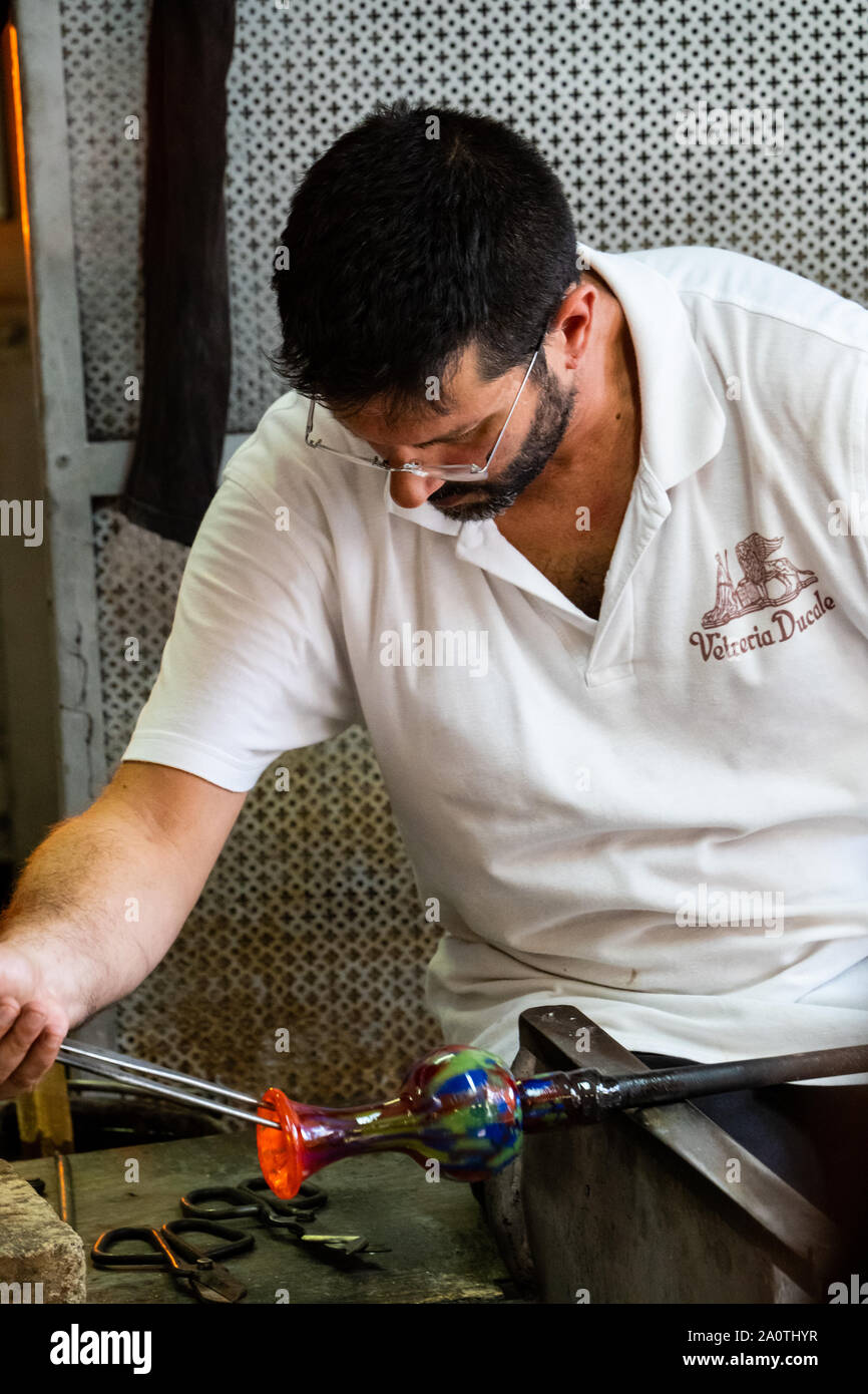 Traditional glass making by hand at Vetri Artistici, Murano, Italy