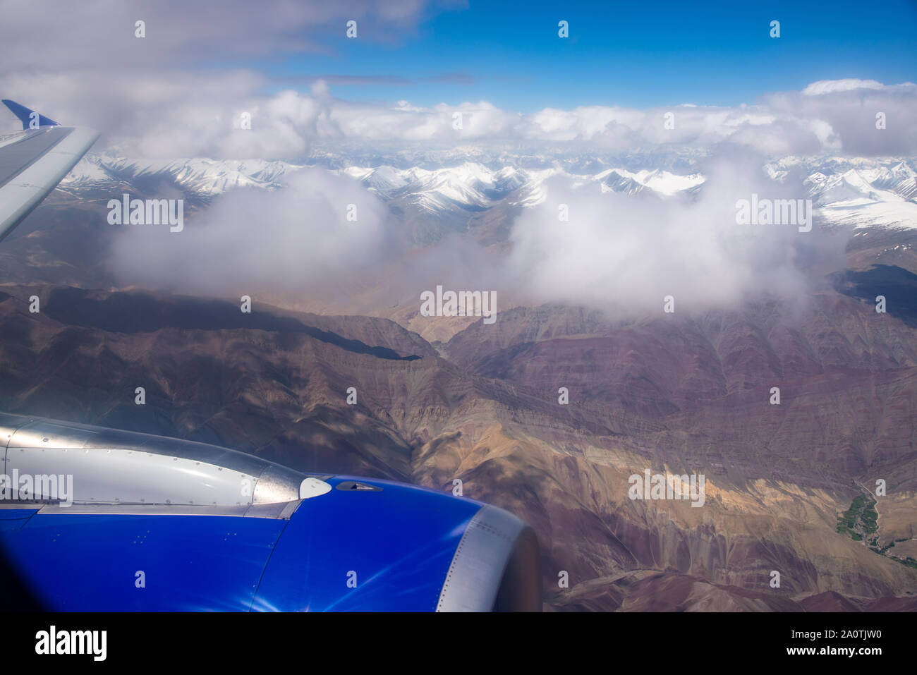aerial view of mountain range with snow at Ladakh, northern India Stock Photo