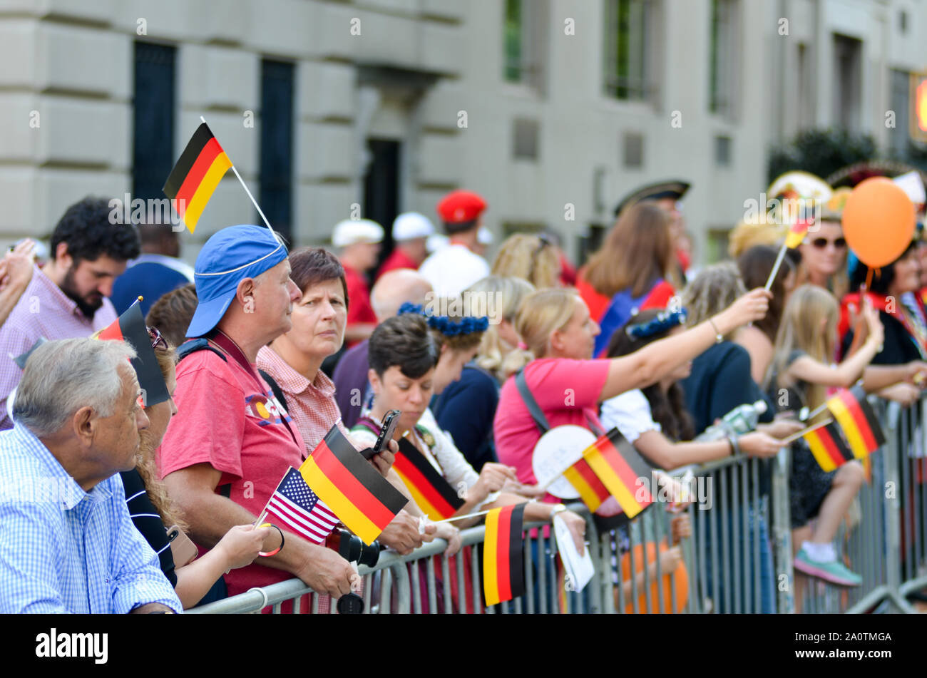 Thousands of people march along 5th Avenue during the 62nd Annual German-American Steuben Parade in New York City. Stock Photo