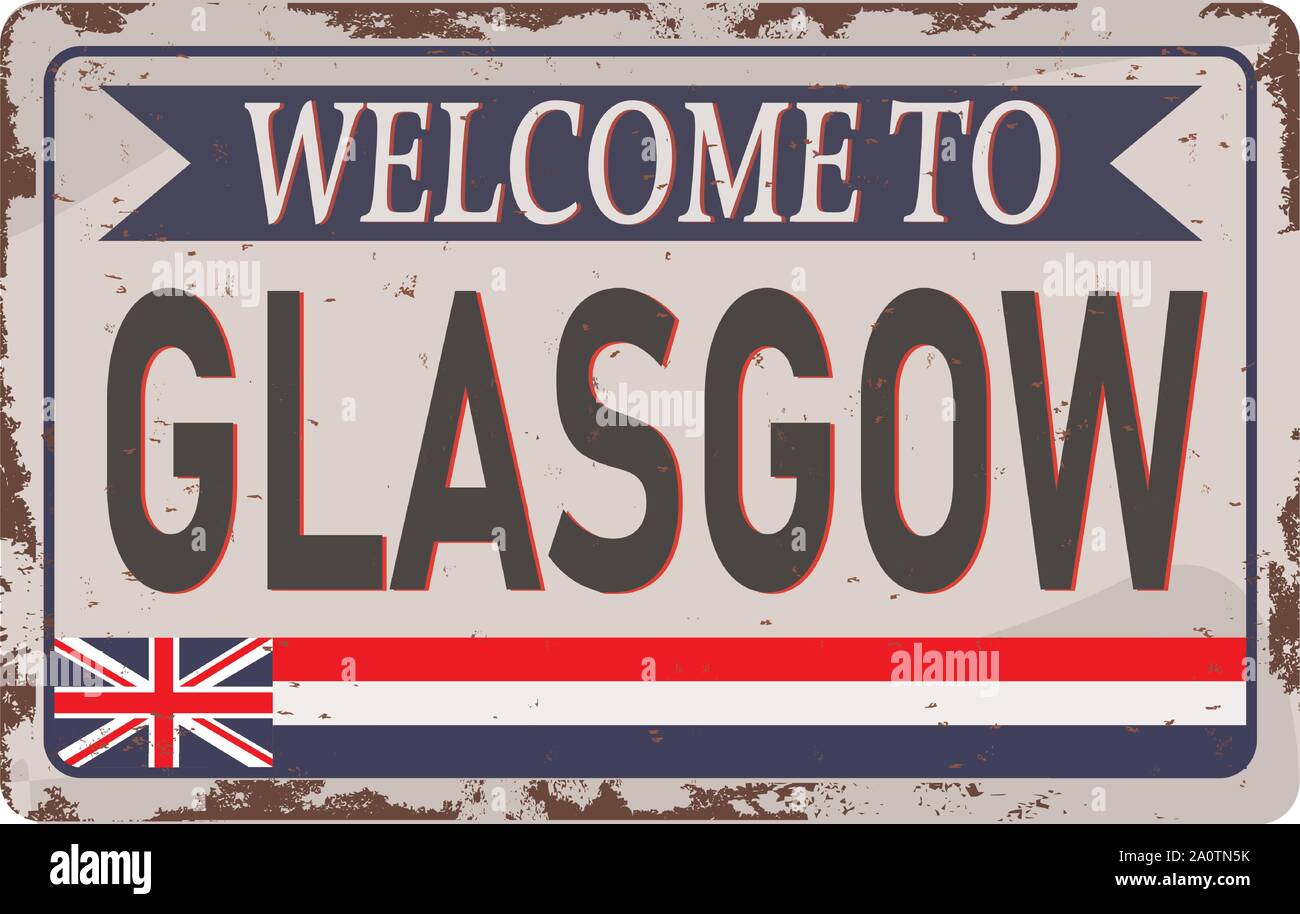 cities retro to Glasgow Vintage sign. Travel destinations theme