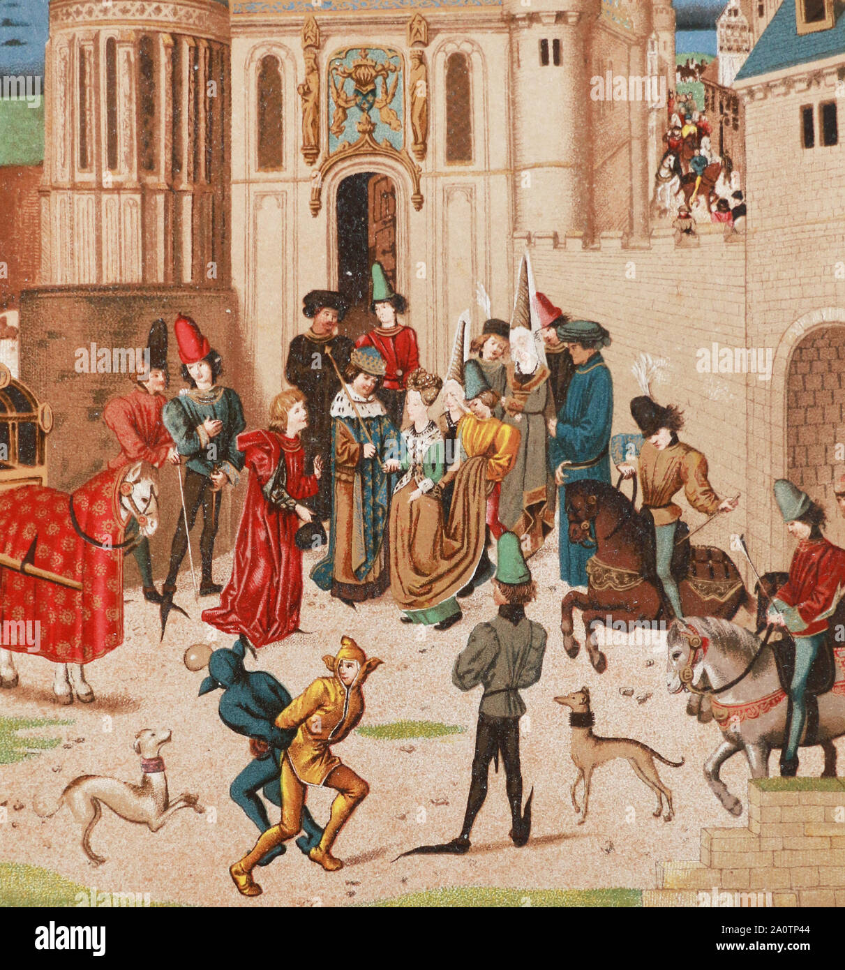 Arrival of the Queen of France in Paris. Medieval miniature. Stock Photo