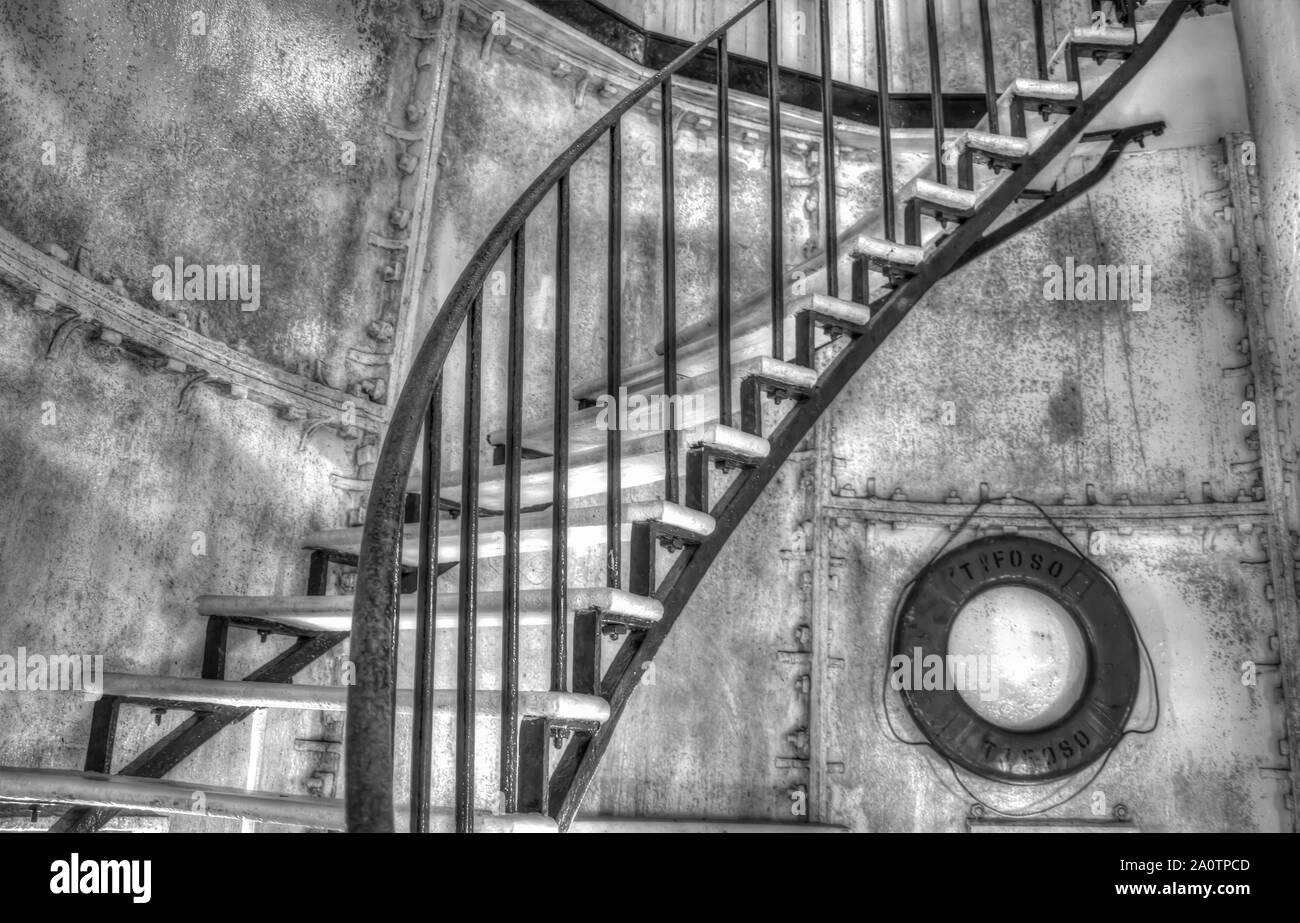 The spiral staircase leading up to the top of Gibbs Hill Lighthouse in Bermuda.stair Stock Photo