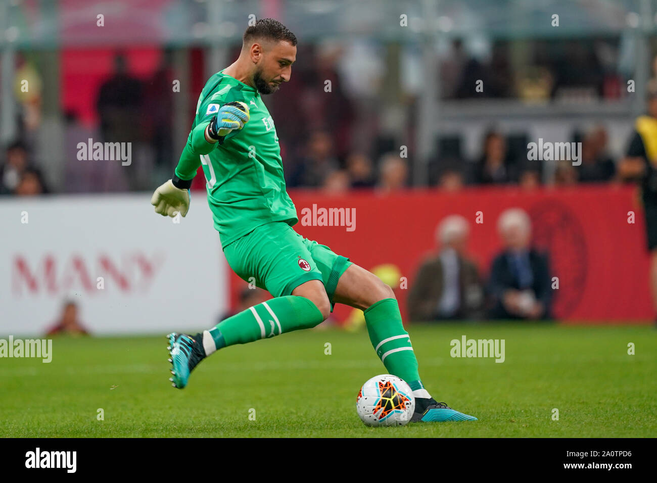 Milan Italy September 21 Gianluigi Donnarumma Of Ac Milan Makes A Goalkick During The Seria A Match Between Ac Milan Vs Fc Internazionale At Stadio San Siro Stadio Giuseppe Meazza On