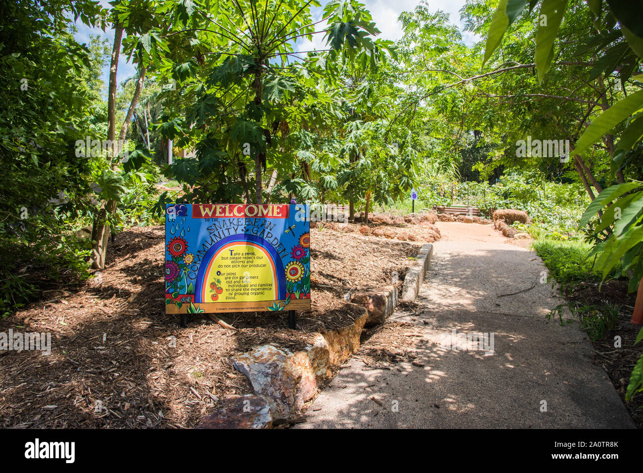 Darwin,NT,AustraliaNovember 30, 2017 Snakebean community garden sign