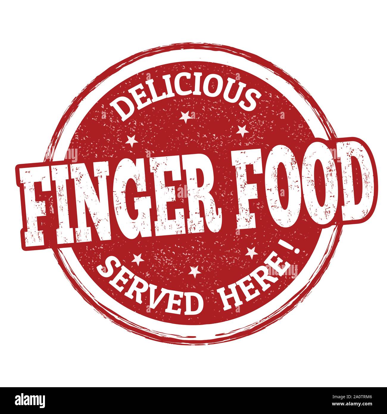Delicious finger food sign or stamp on white background, vector