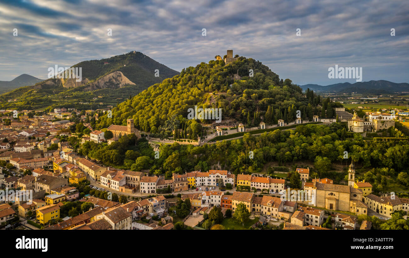 Drone view of Monselice, town in north of Italy Stock Photo