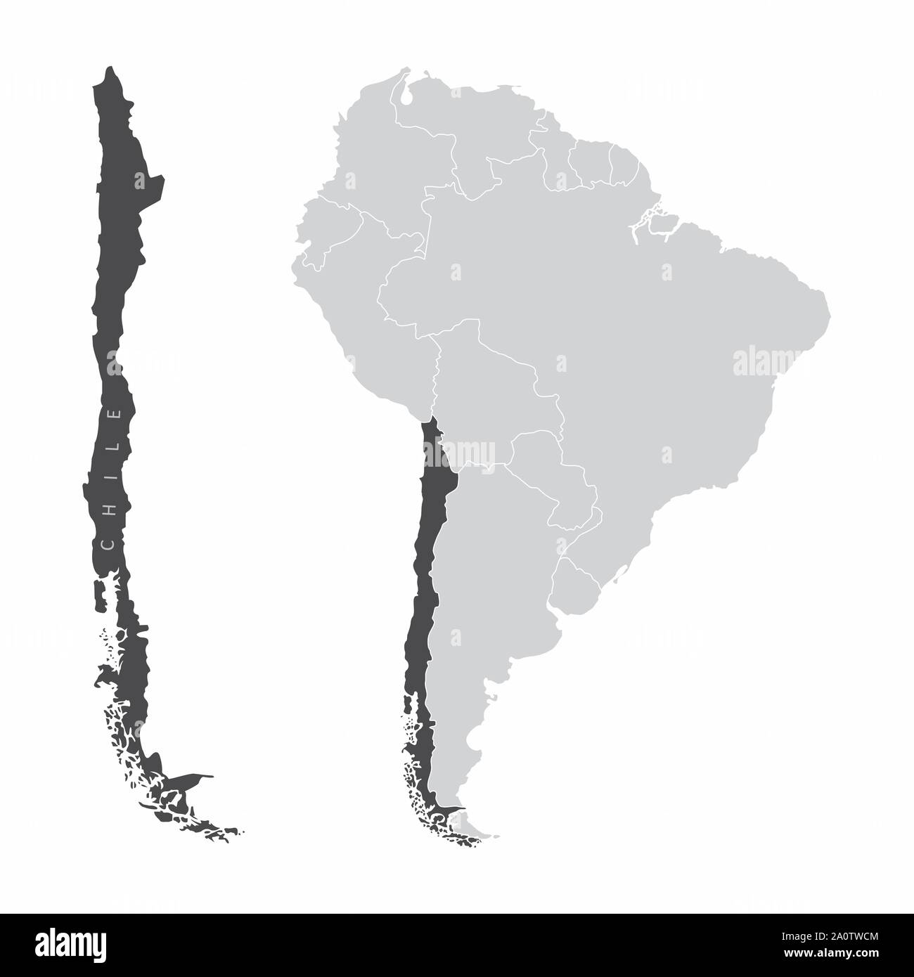 The Chile map and its location in South America Stock Vector