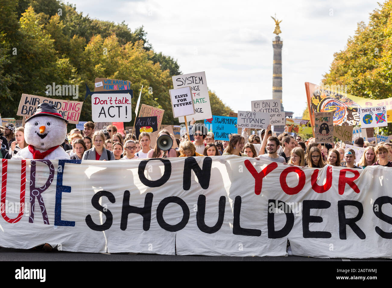 Berlin, Germany 9/20/2019 Young People Take to Streets in a Global Strike Protesting Climate Change. Fridays For Future Demonstration In Berlin. Stock Photo