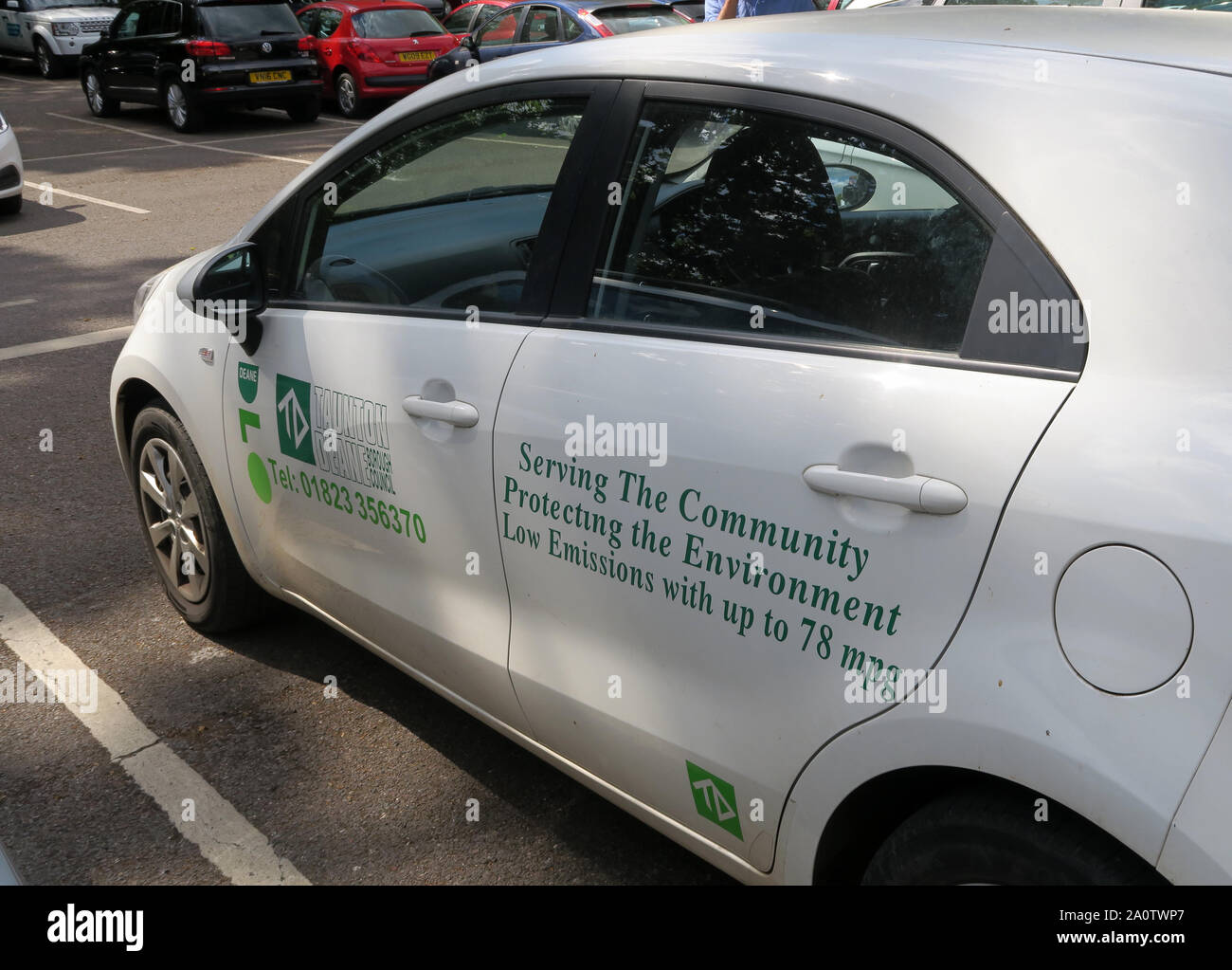 Taunton Deane white team car, West Somerset and Taunton District Council, town centre, Taunton, Somerset , England, Stock Photo