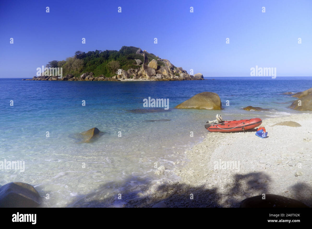 Little Fitzroy Island viewed from beach on east side of Fitzroy Island, Great Barrier Reef, near Cairns, Queensland, Australia. No PR Stock Photo