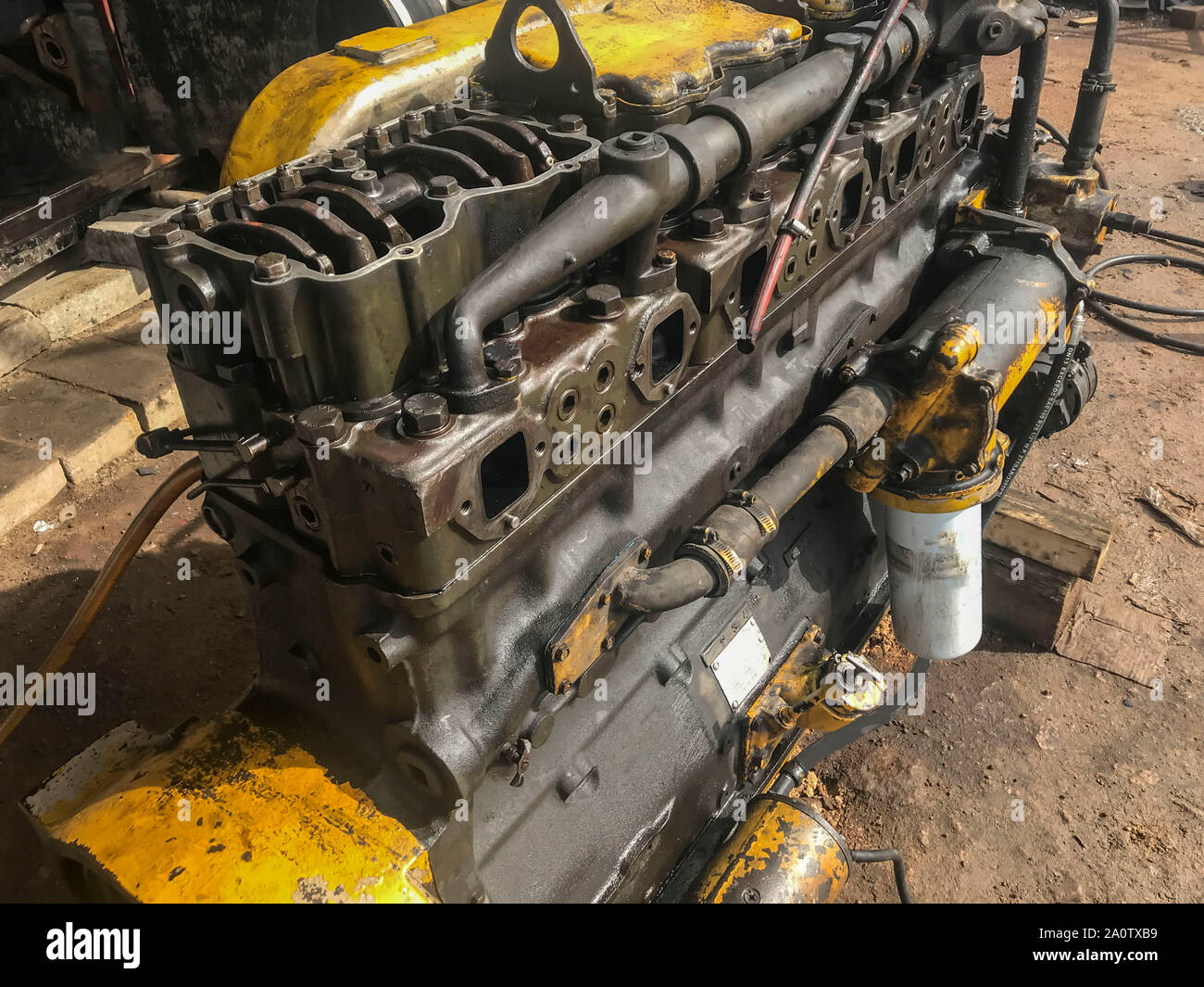 Crane engine being repaired Stock Photo Alamy