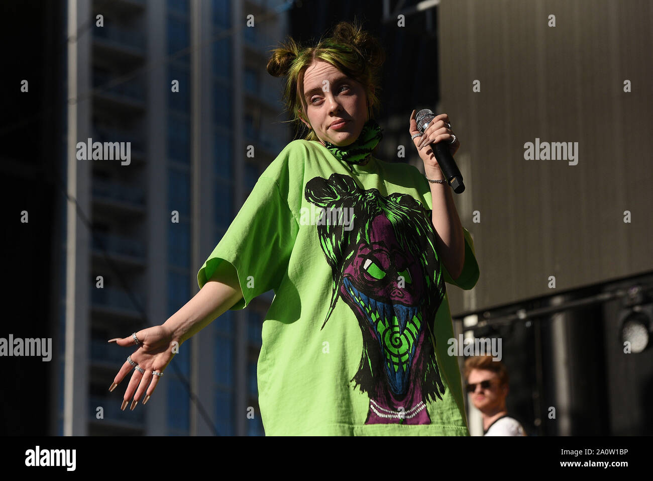 LAS VEGAS, NEVADA - SEPTEMBER 21: Billie Eilish performs onstage during the Daytime Stage at the 2019 iHeartRadio Music Festival held at the Las Vegas Festival Grounds on September 21, 2019 in Las Vegas, Nevada. Photo: imageSPACE/MediaPunch Stock Photo
