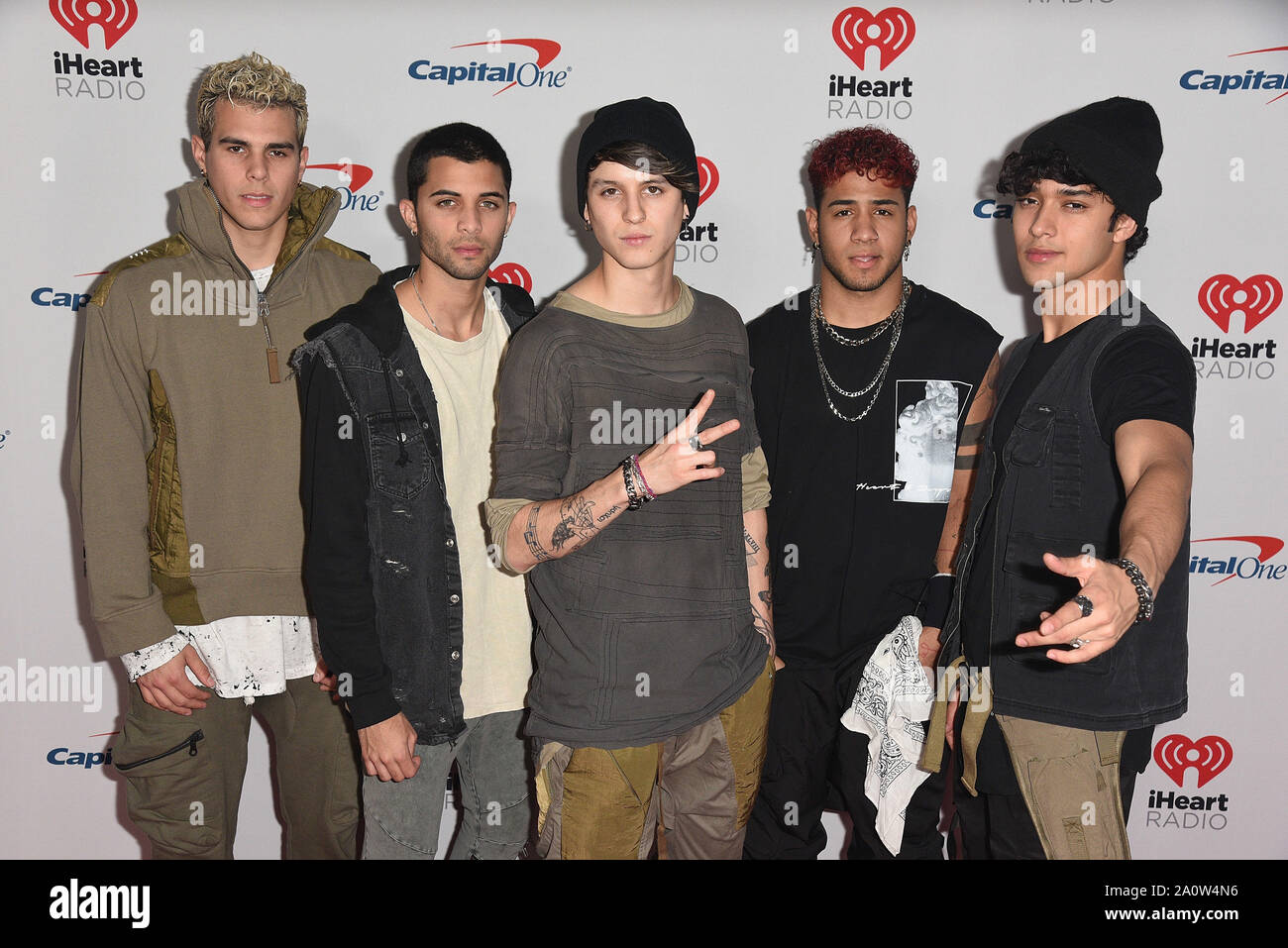 LAS VEGAS, NV - SEPTEMBER 21: CNCO - Zabdiel de Jesus, Erick Brian Colon,  Richard Camacho, Joel Pimentel and Christopher Velez attends the  iHeartRadio Music Festival at T-Mobile Arena on September 21,