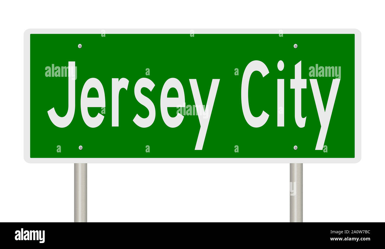 Rendering of a green road sign for Jersey City New Jersey Stock Photo