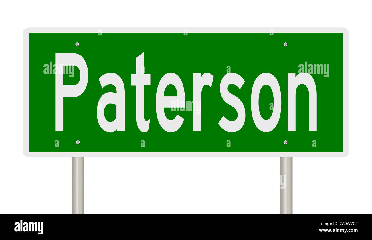 Rendering of a green road sign for Paterson New Jersey Stock Photo Alamy