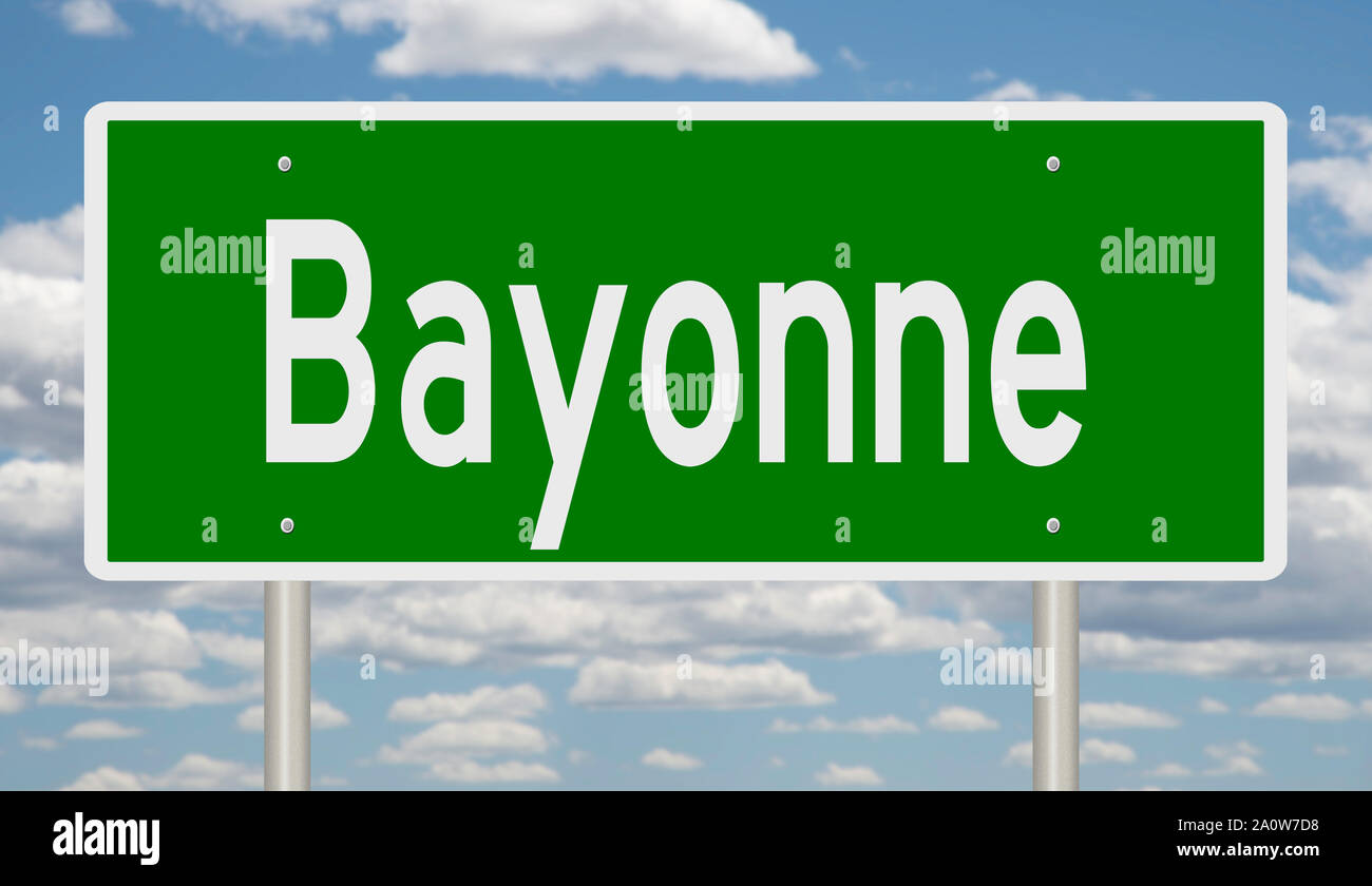 Rendering of a green road sign for Bayonne New Jersey Stock Photo Alamy