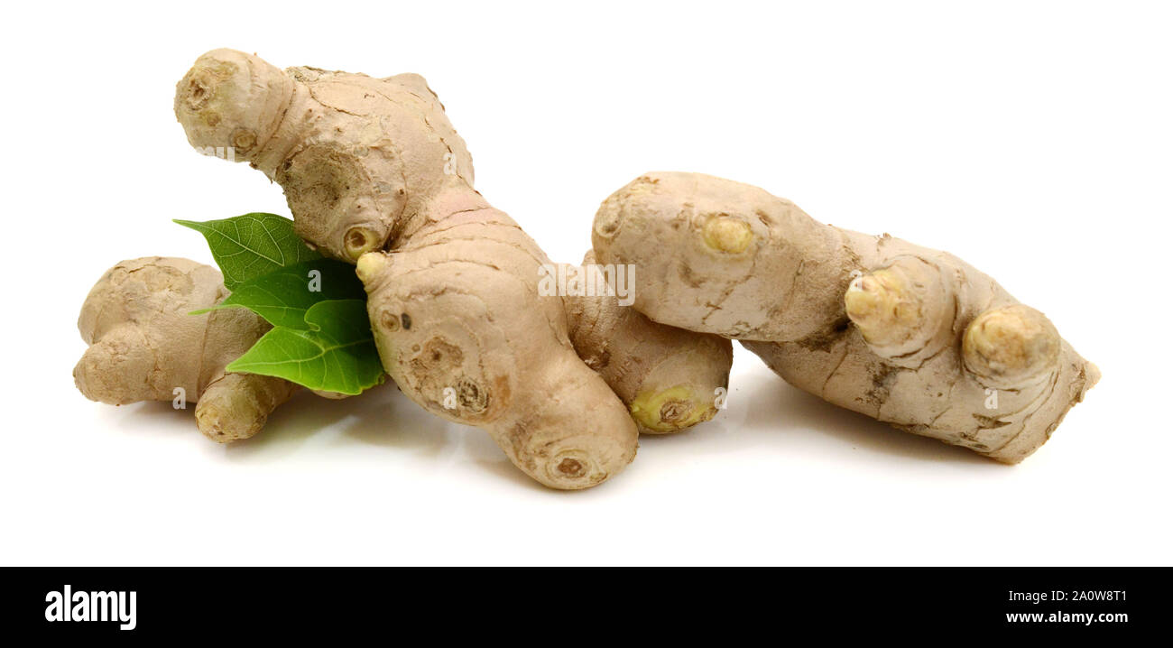 Isolated ginger. Cut fresh ginger root isolated on white background with clipping path Stock