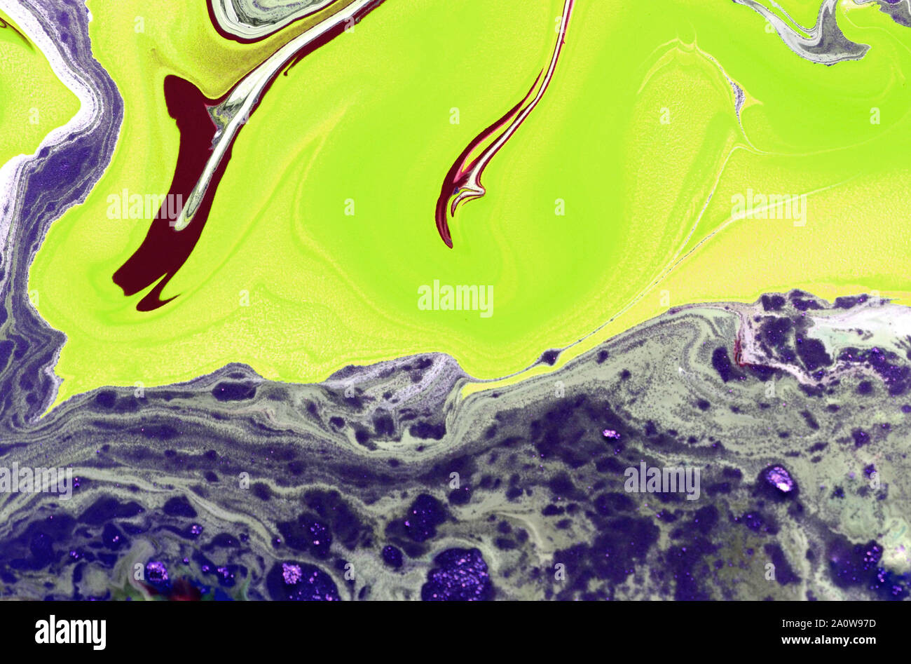 Abstract background of acrylic paint in blue red and yellow tones Stock ...