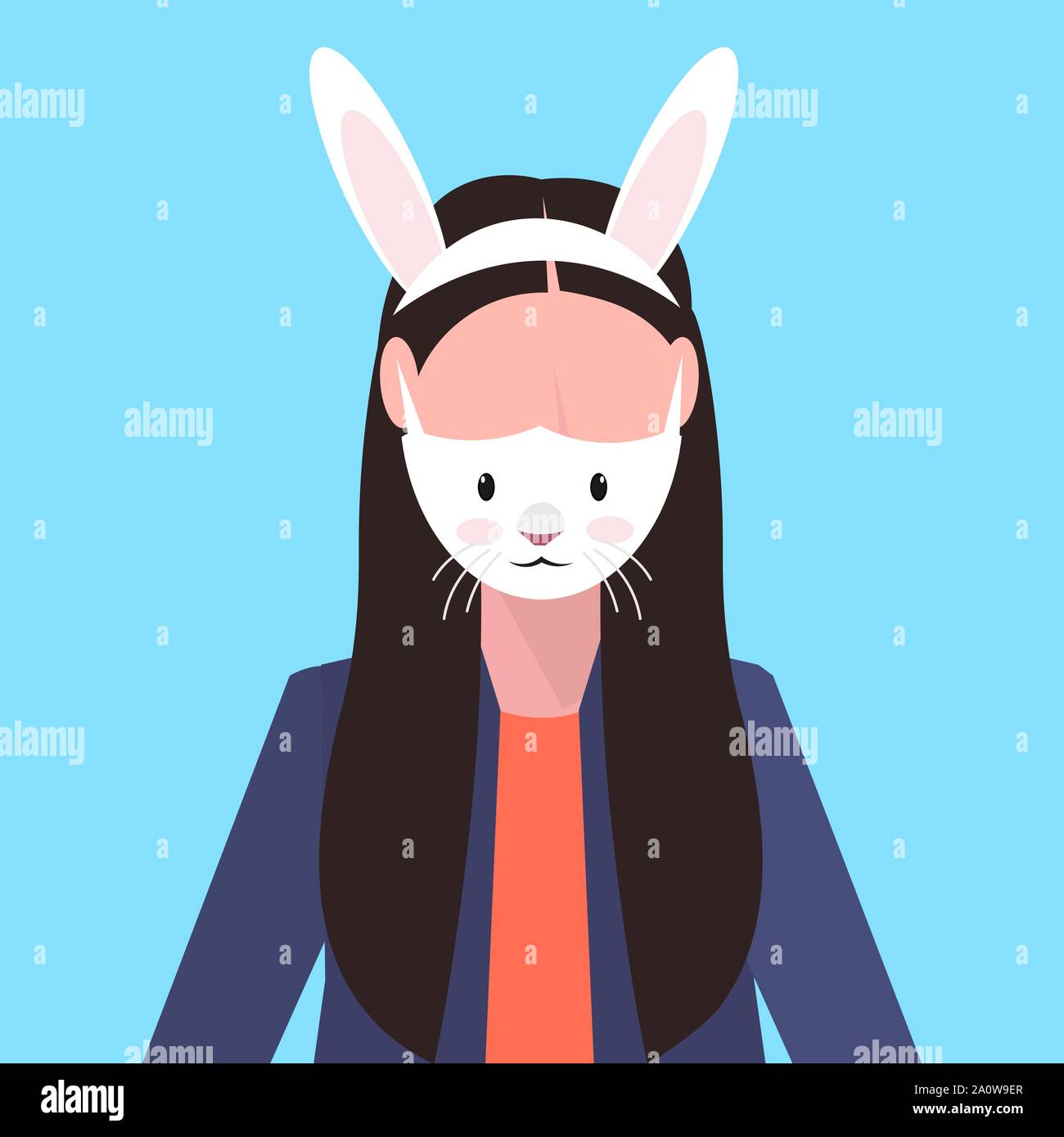 woman wearing protective mask with rabbit face smog air pollution virus protection concept girl profile avatar female cartoon character portrait flat Stock Vector