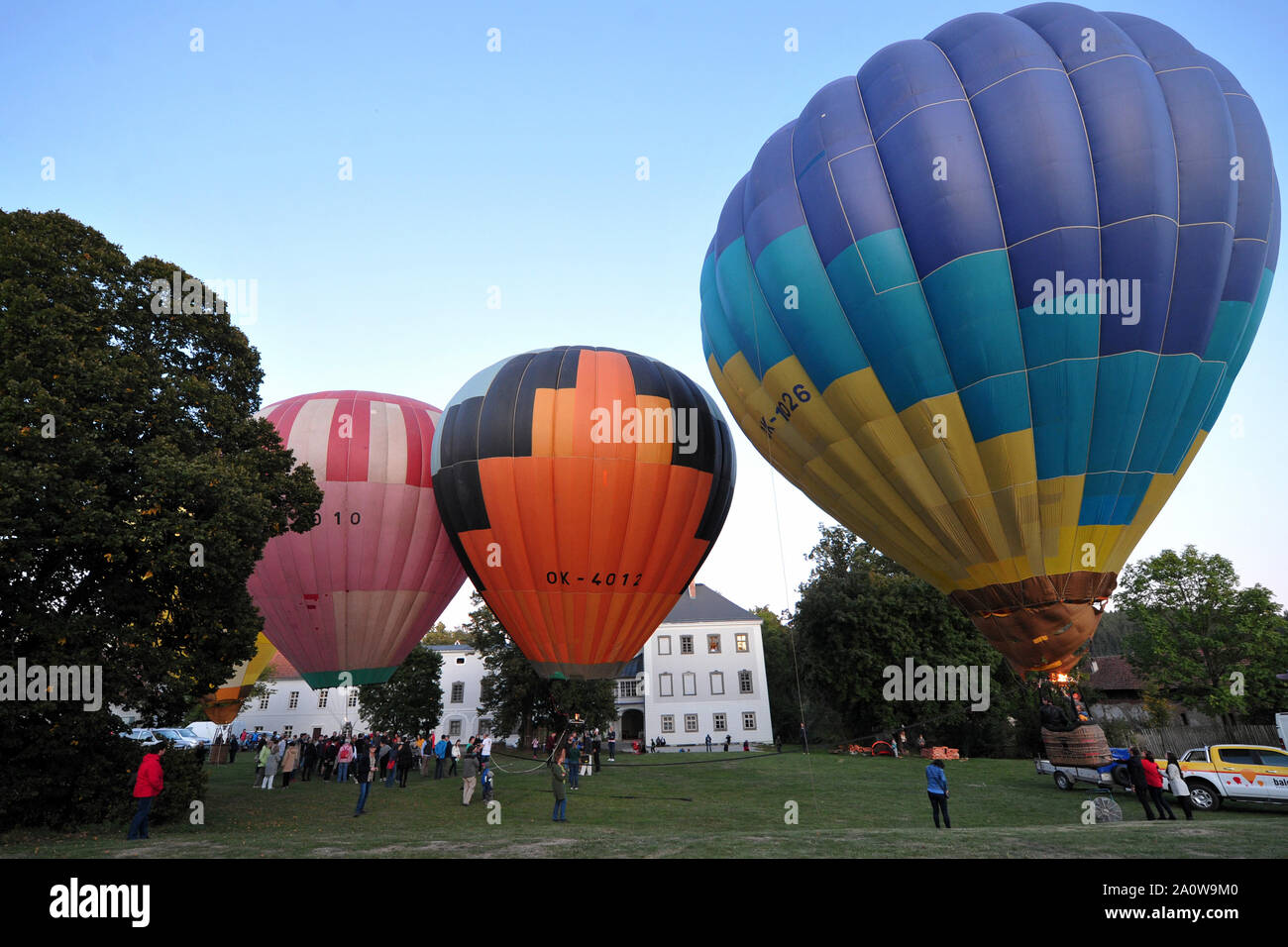 Radesin, Czech Republic. 21st Sep, 2019. The Kubicek Balloons Factory presents first balloons, made in the 1980s in the then Czechoslovakia.Kubicek Balloons was founded in 1991 by Ales Kubicek, the designer of the first modern Czech hot-air balloon, made in 1983 in Aviatik club in Brno. Before founding his own company Ales Kubicek made several balloons under the wings of the company Aerotechnik Kunovice. Straight after the Velvet Revolution, with plenty of experience of manufacturing balloons, he started his own private company to manufacture lighter-than-air aircraft.Kubicek Balloons Stock Photo