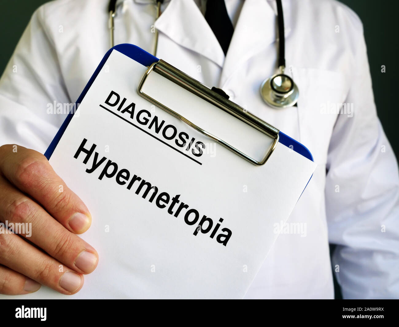 Hypermetropia or longsightedness diagnosis in the medical form. Stock Photo
