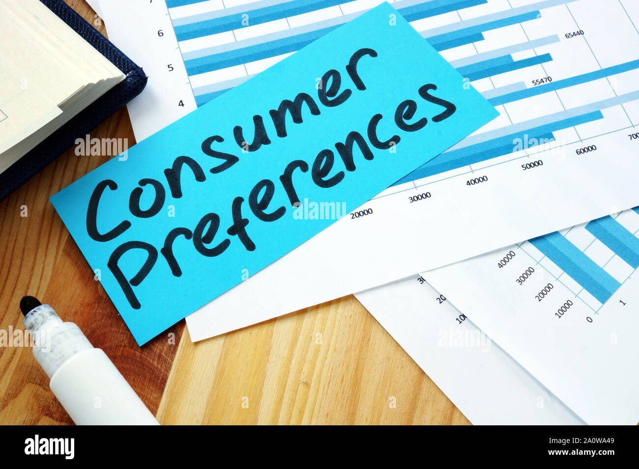 Measuring Consumer Preferences concept. Stack of papers with charts. Stock Photo
