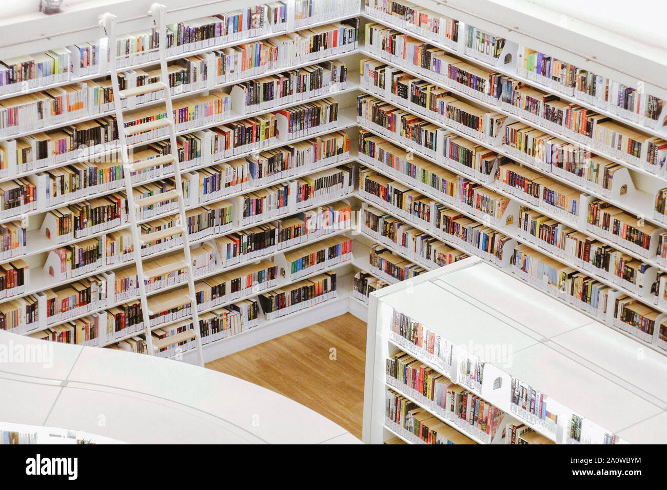 Bookshelves in the library in Singapore. It is said that ÒWhenever you read a good book, somewhere in the world a door opens to allow in more light.Ó Stock Photo
