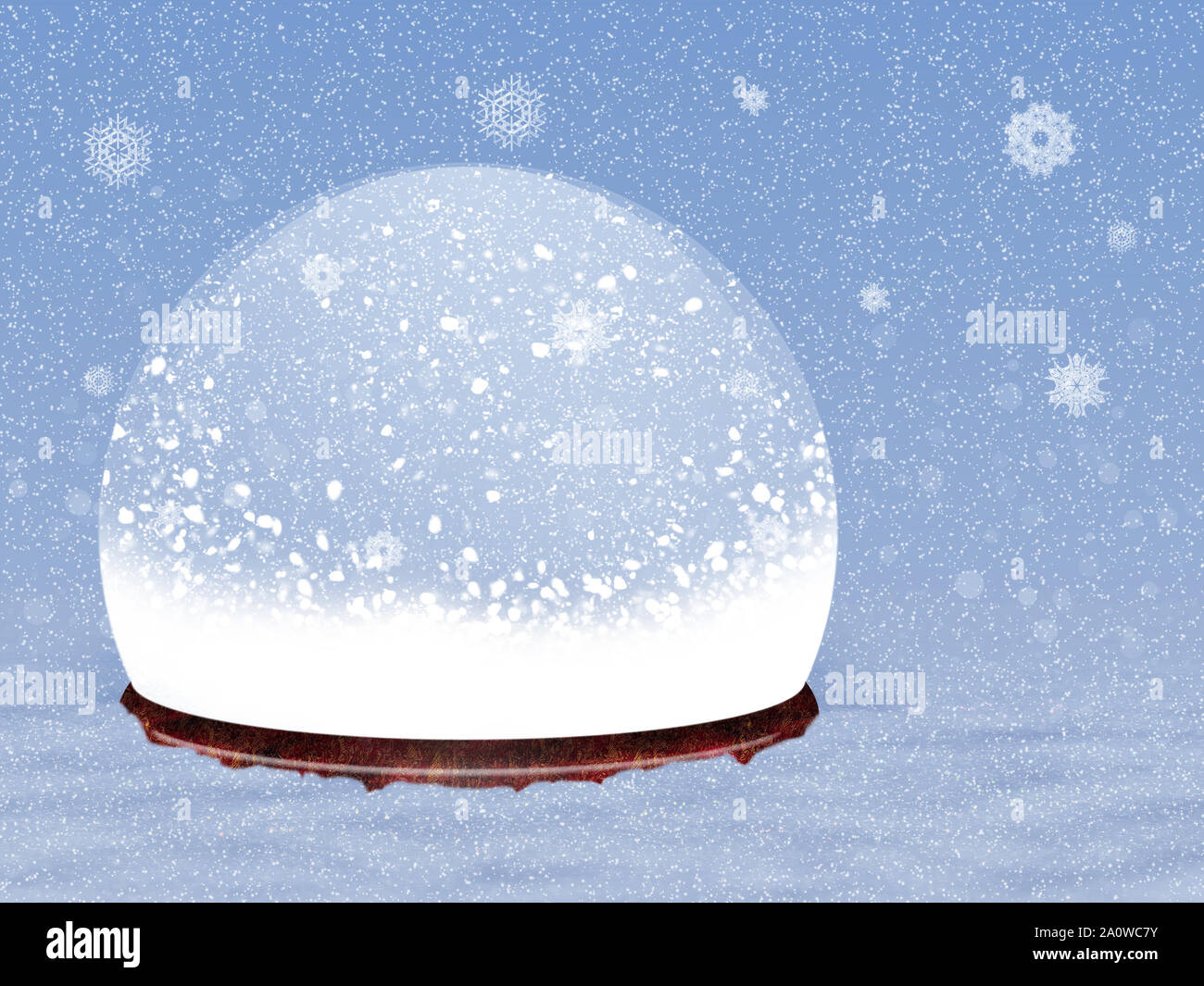 Illustration of magical snow globe on snow background Stock Photo - Alamy