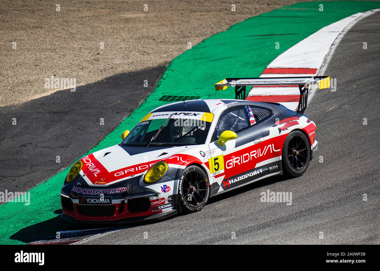 Sept 21 2019 Monterey, CA, U.S.A. Rob Ferriol (5) coming down the corkscrew during the Firestone Grand Prix of Monterey Porsche GT3 Race # 1 at Weathertech Raceway Laguna Seca Monterey, CA Thurman James/CSM Stock Photo