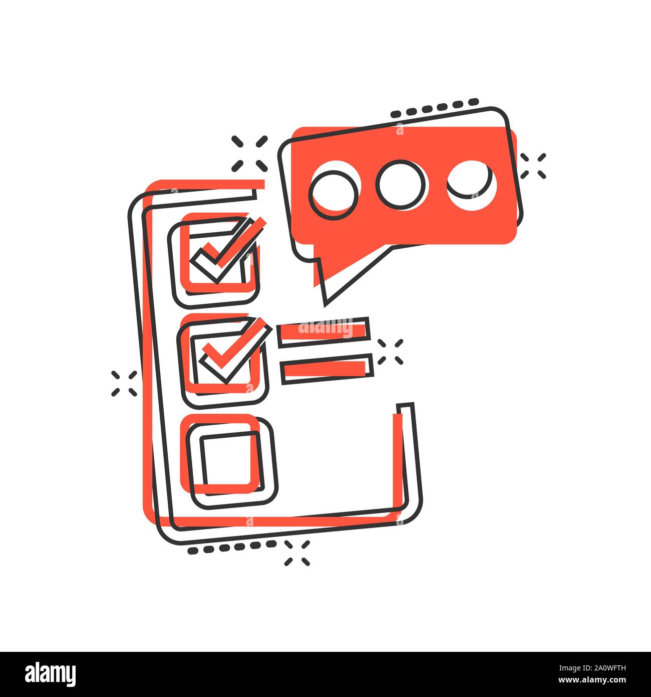 Checklist document sign icon in comic style. Survey vector cartoon ...