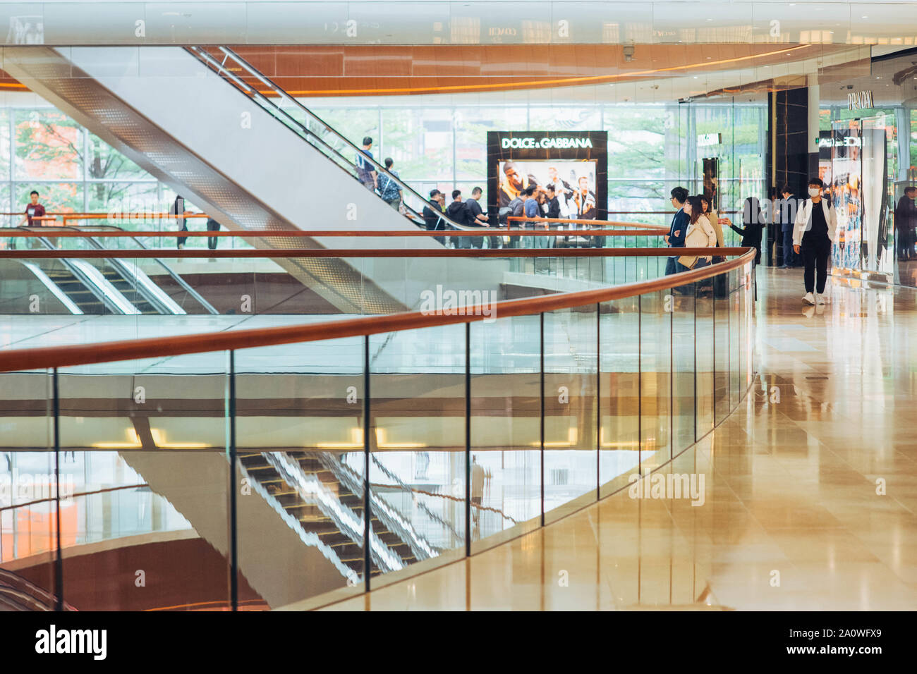 Interior of high end shopping mall in Guangzhou, Taikoo Hui. Stock Photo
