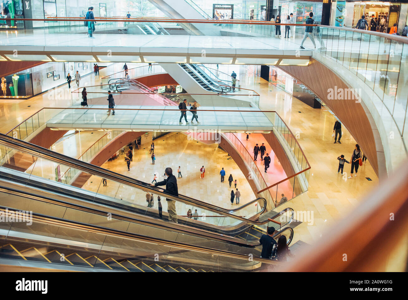 Interior of high end shopping mall in Guangzhou, Taikoo Hui. Stock Photo