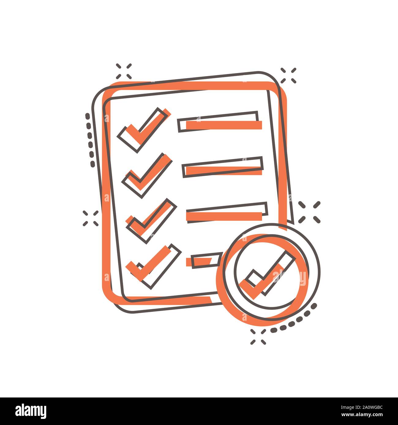 Checklist document sign icon in comic style. Survey vector cartoon ...
