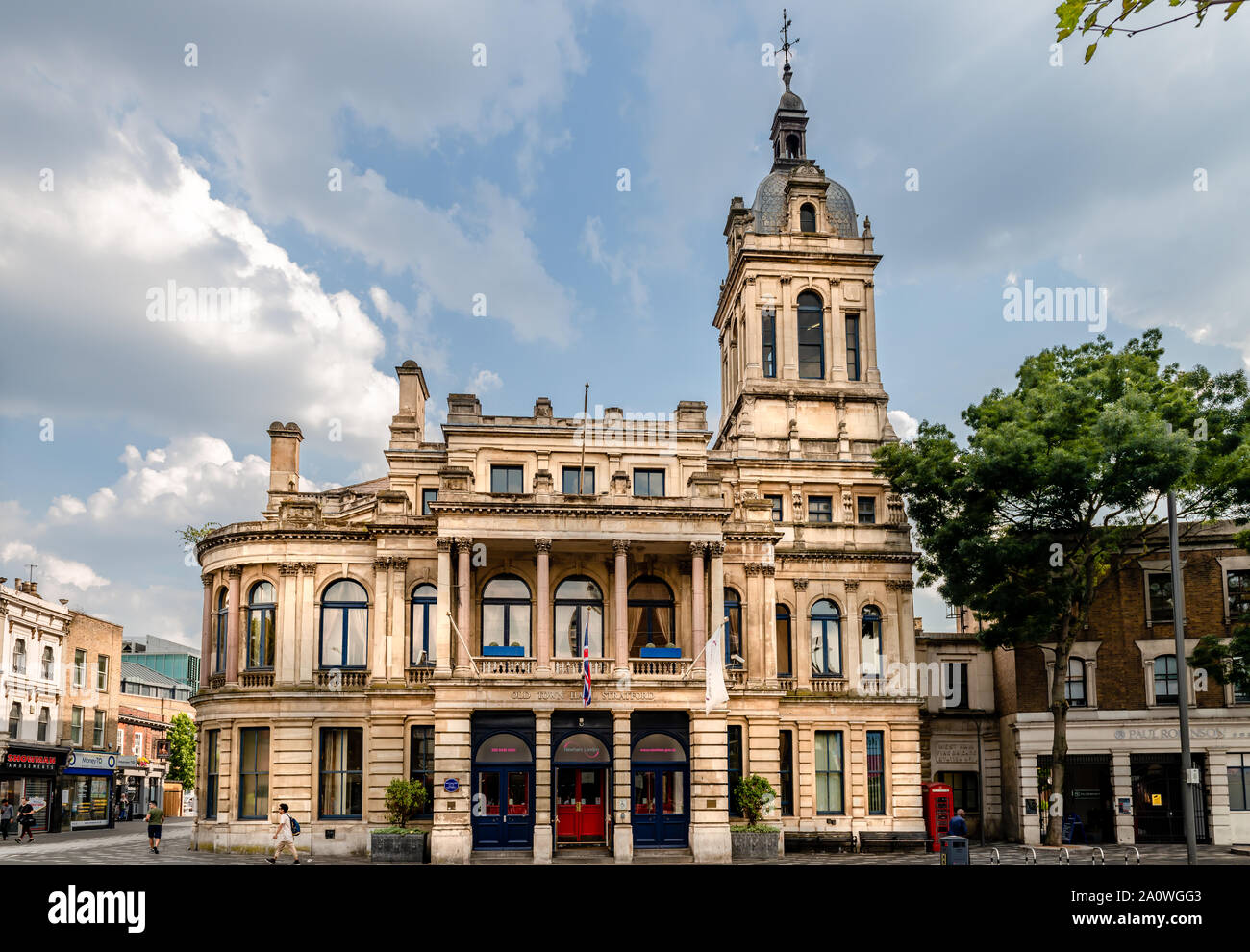 View of the West Ham Town Hall (aka Old Town Hall), in Stratford Broadway, Stratford, Newham, Greater London. Stock Photo