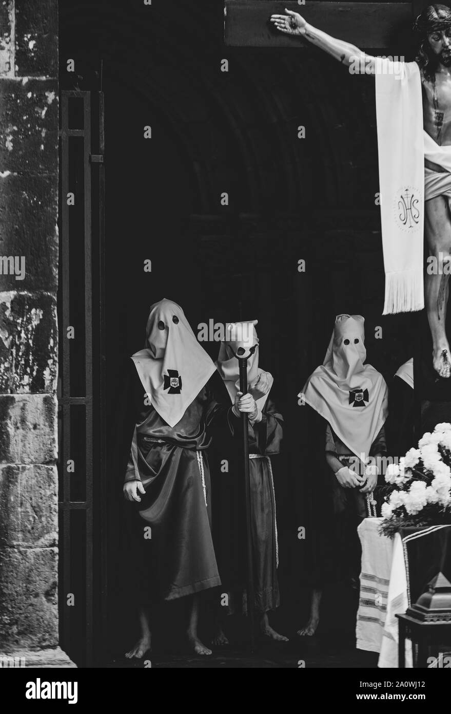 Hooded people. Procession. Holy Week. Stock Photo