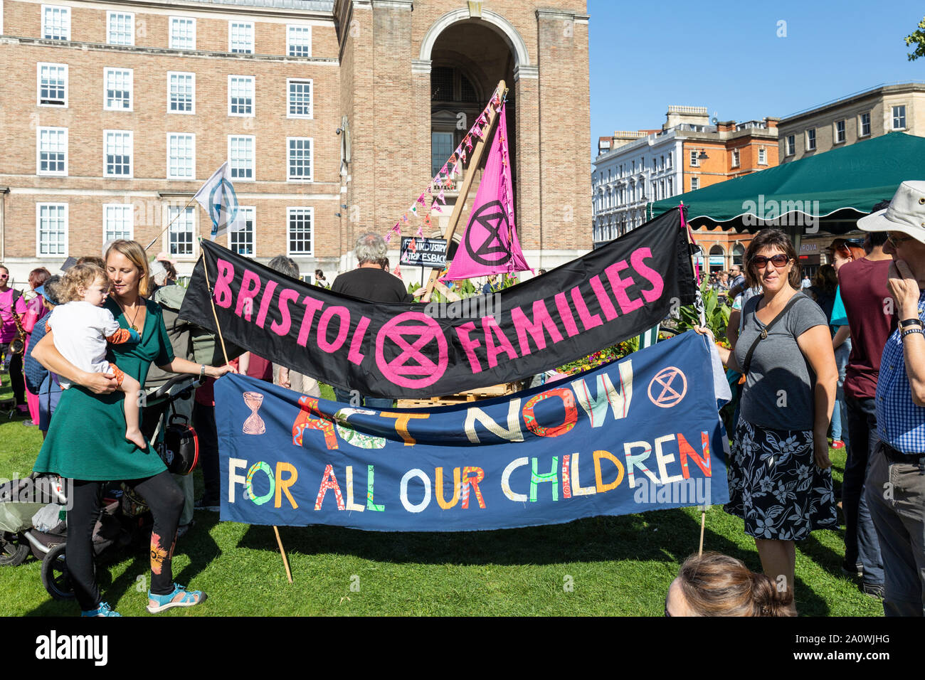 Many hundreds of schoolchildren & adults marched through the centre of Bristol demanding action on climate change. Part of a world-wide day of action. Stock Photo