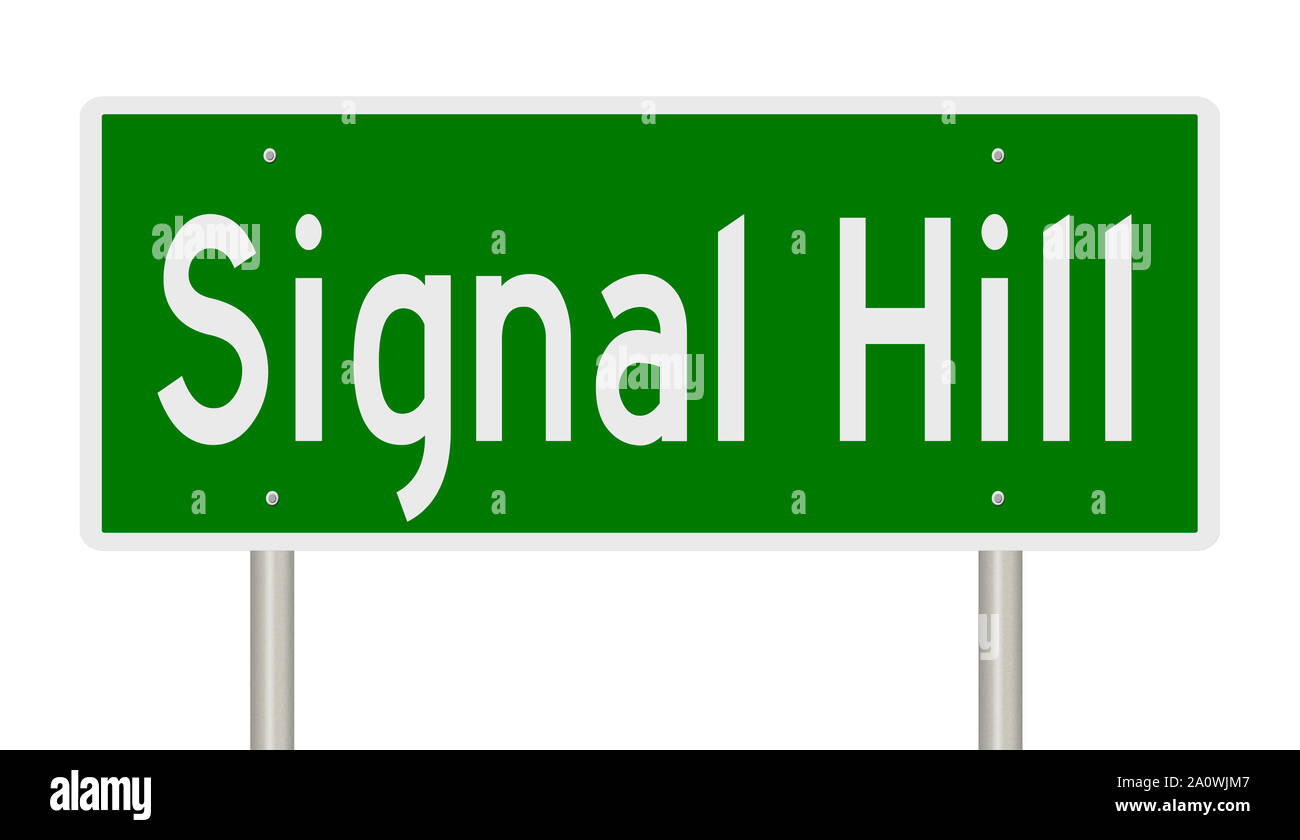 Rendering of a green road sign for Signal Hill Newfoundland Stock Photo